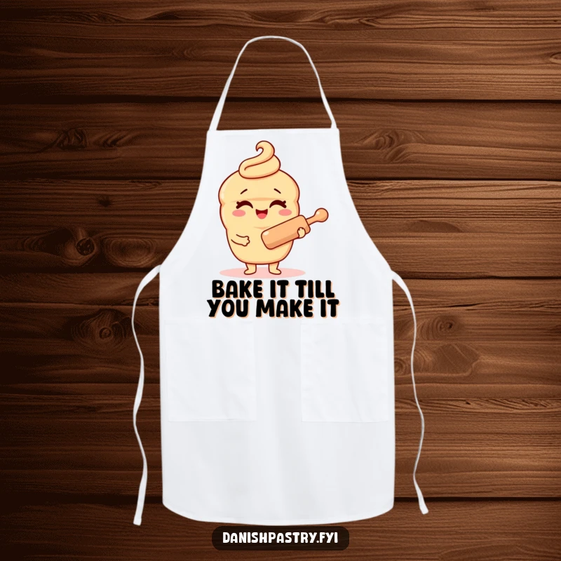 Funny Danish pastry apron, a winking character with a rolling pin, ready to protect from splatters and add comedic flair to cooking.