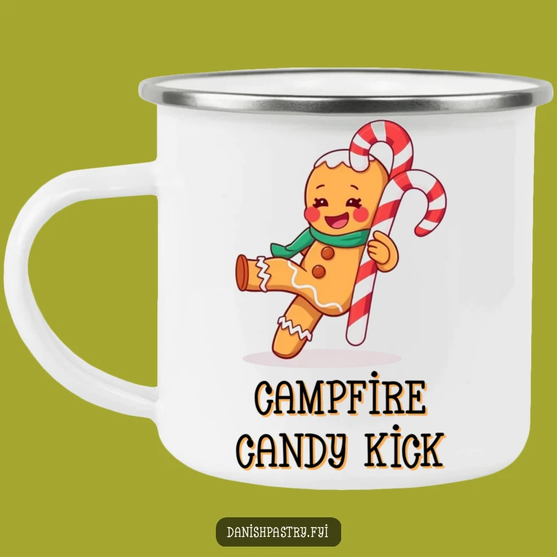 Funny Gleeful Gingerbread Man Kicking Candy Cane Camping Mug - Outdoor Holiday Gift