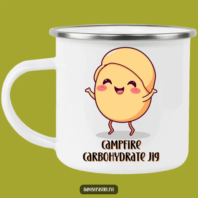 Funny Croissant Jig Camping Mug: Smiling Pastry Dance Outdoor Gift