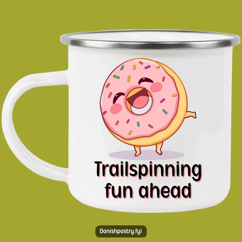 Funny Donut Somersault Camping Mug: Laughing Sprinkles Enamel Cup, Humorous Gift