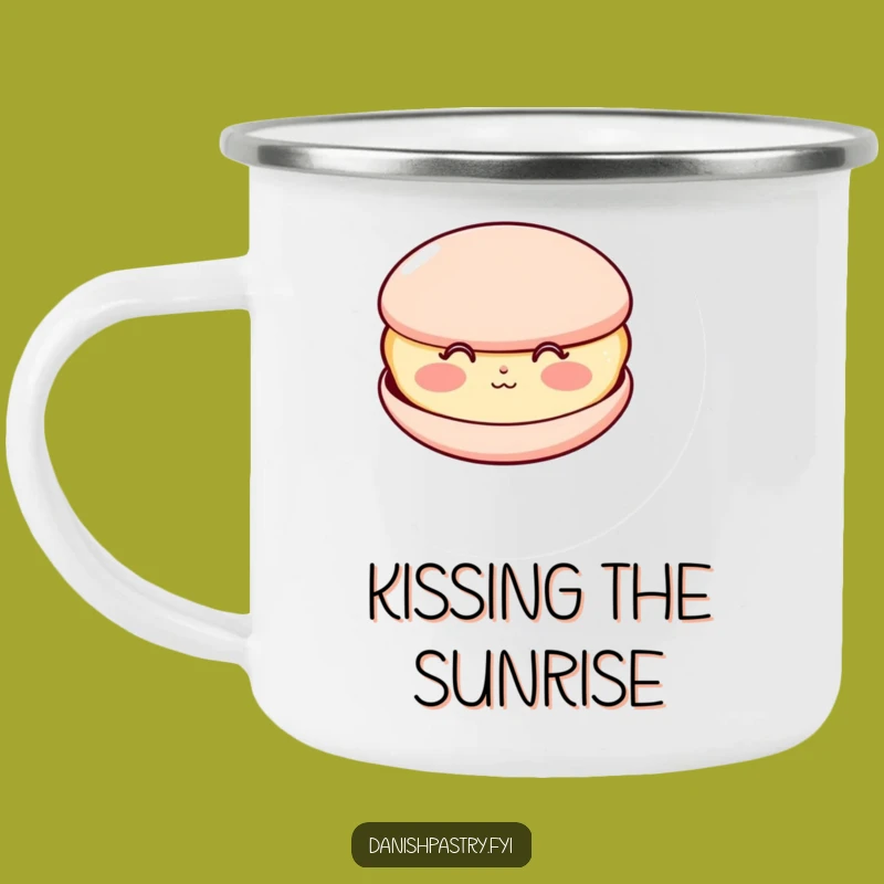 Funny Kissing Macaron Camping Mug: Rosy Cheek Enamel Cup, Humorous Gift