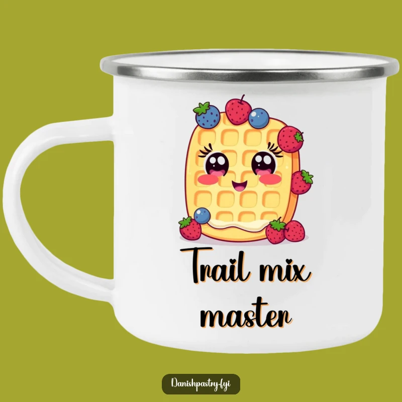 Funny Waffle Camping Mug: Cheerful Berry Juggler, Outdoor Breakfast Adventure Gift