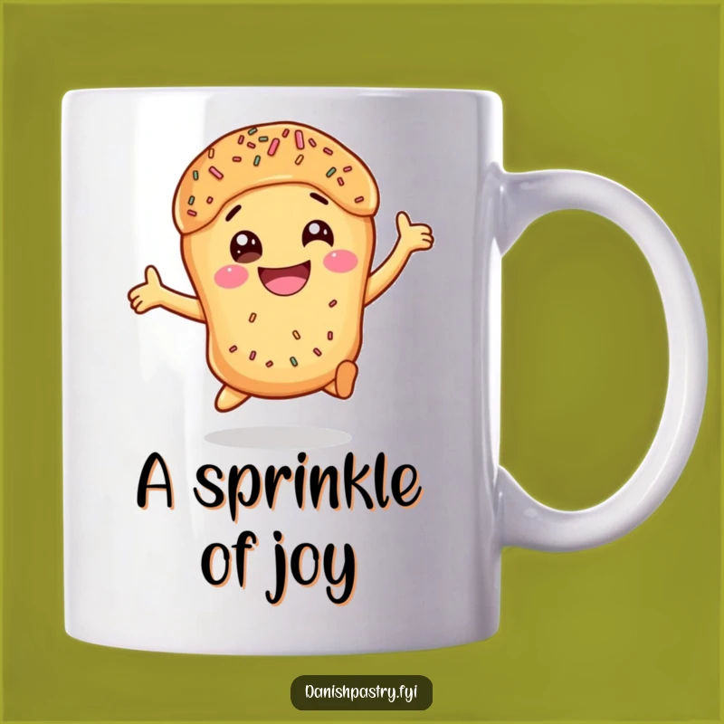 Funny Danish Pastry Leap Mug: Exciting Sprinkled Treat, Perfect Funny Gift