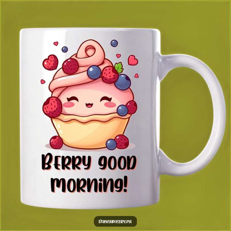 Funny Blushing Pastry Juggling Berries Mug - A Whimsical Treat Gift