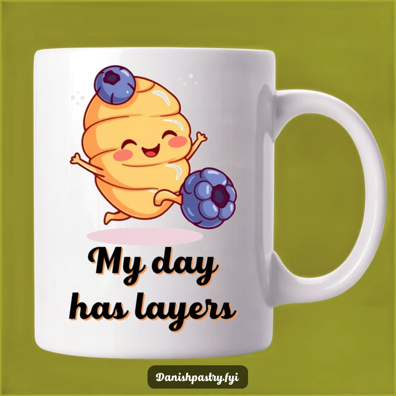 Funny Croissant Kicking Blueberry Mug - Hilarious Breakfast Gift for Joyful Mornings