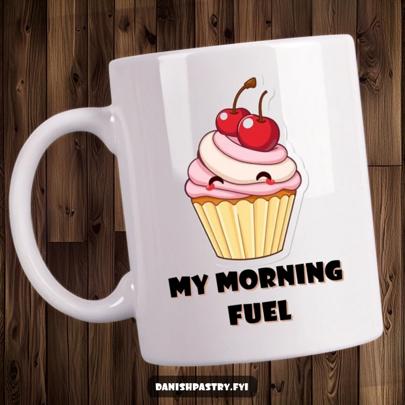 Funny delighted cupcake with frosting energetically bouncing a large cherry, a joyful sweet treat illustration.