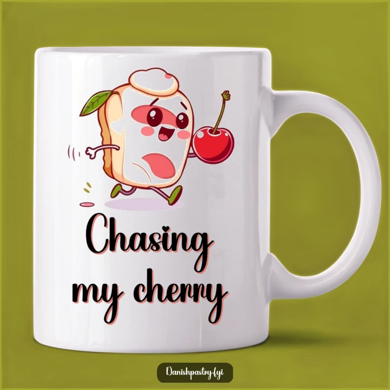 Funny Danish Pastry Mug: Cherry Chase, Comical Pursuit, Perfect Funny Gift!