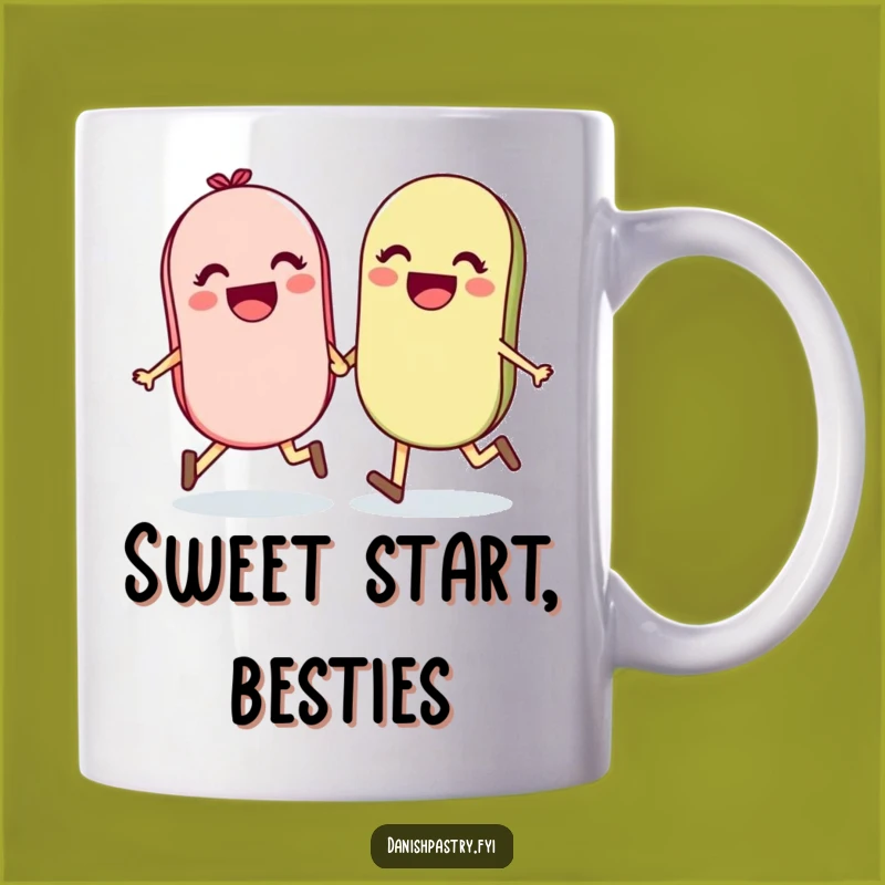 Funny Macaron Friends Mug - Joyful Pair Holding Hands Gift Idea