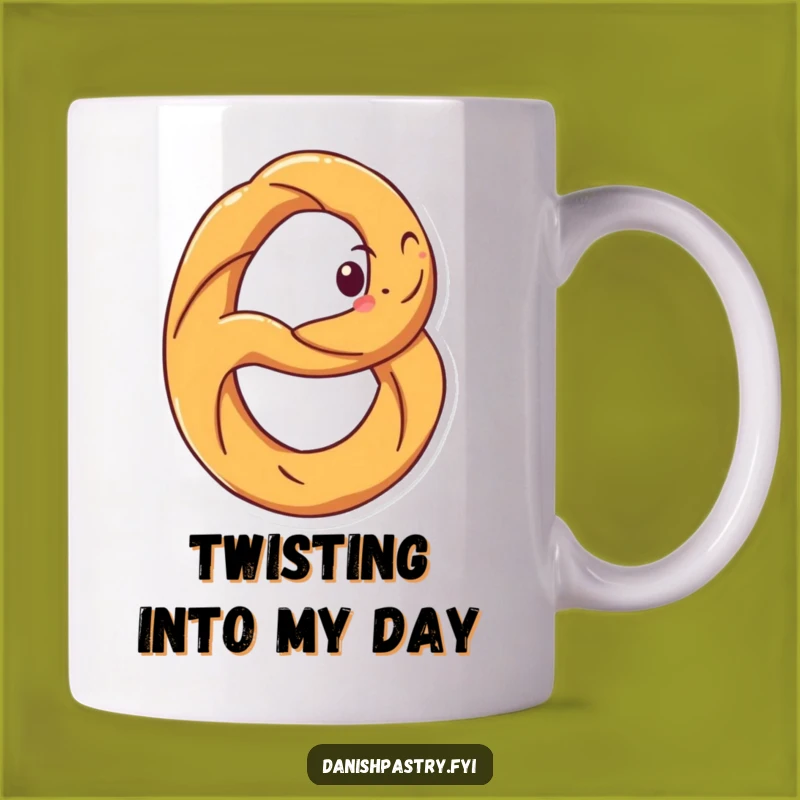 Funny Pretzel Spin Mug: Grinning Salty Character Design, Perfect Funny Gift