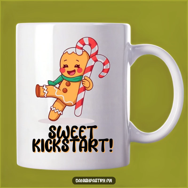 Funny Gleeful Gingerbread Man Kicking Candy Cane Mug - Sweet Treat Gift