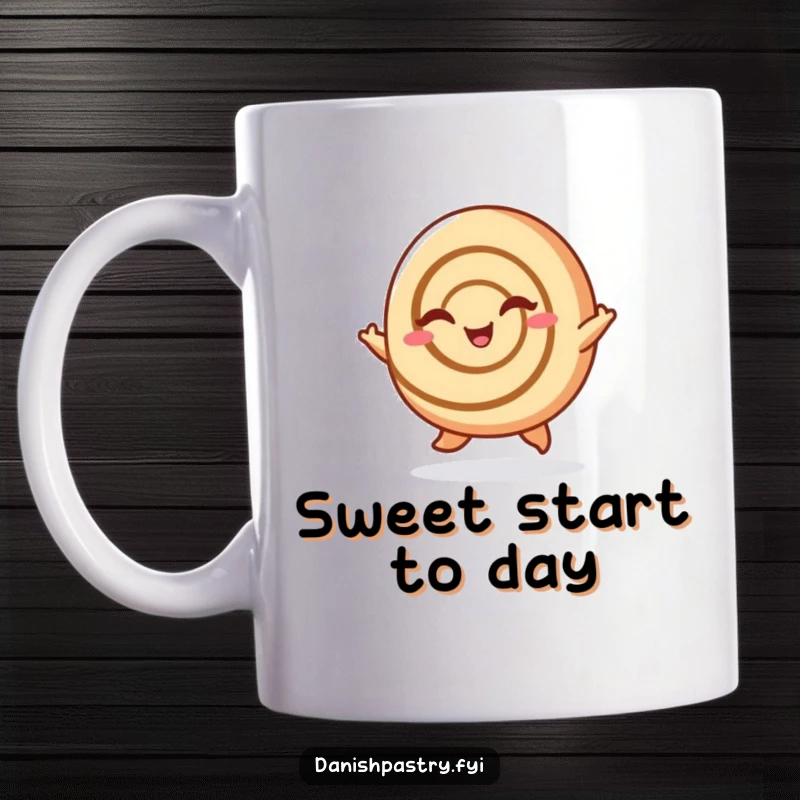 Funny Cinnamon Roll Mug: A cheerful cinnamon roll hops and winks, radiating sweetness and a fantastic funny gift.