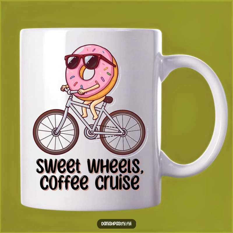 Funny Donut Bicycle Mug Gift: Cool Cyclist Pastry Rolling with Icing Wheels