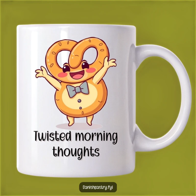 Funny Pretzel Somersault Mug: Grinning Bow Tie Snack Gift
