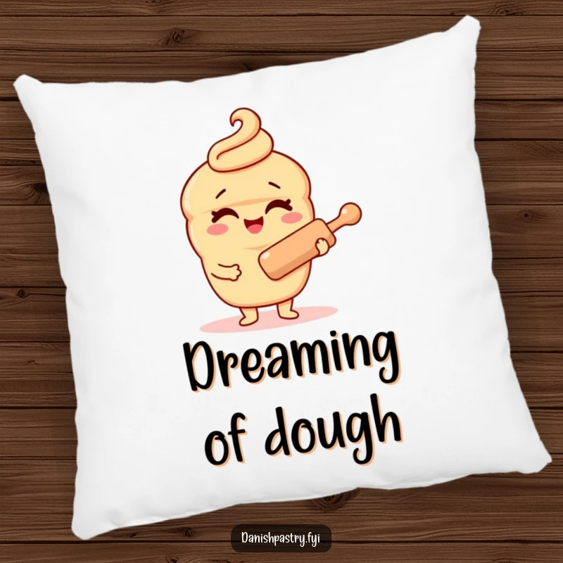 Funny Danish pastry character pillow, winking and holding a rolling pin, offering a soft touch of baking humor and playful decor.