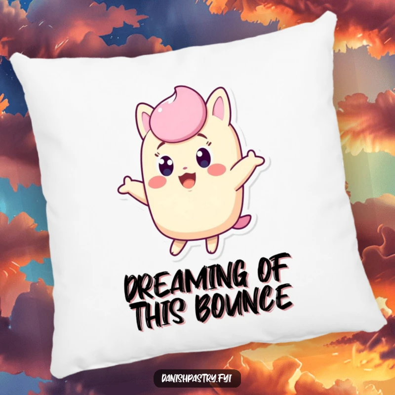 Funny Twinkie pillow, excited character jumping with wide eyes, soft and humorous decor for a funny gift.
