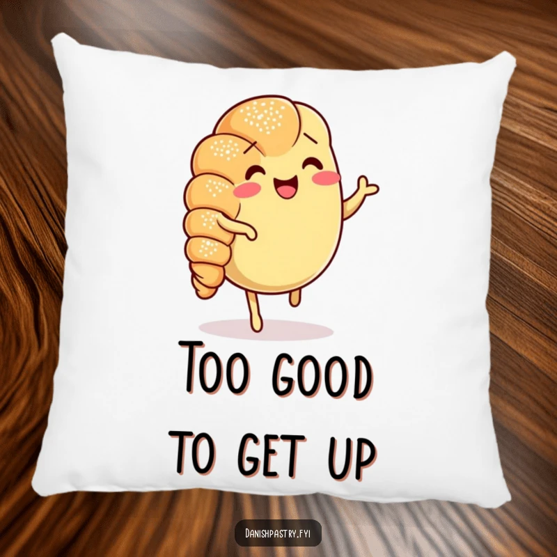 Funny Croissant Jig Pillow with a cheerful, dancing croissant, offering a soft and humorous pastry-themed decor accent.