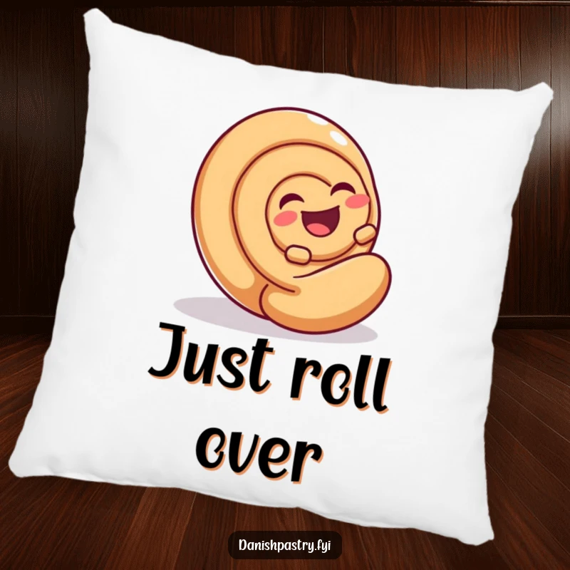 Funny Cinnamon Roll Roll Pillow with a laughing cinnamon roll rolling, offering soft and humorous pastry comfort.
