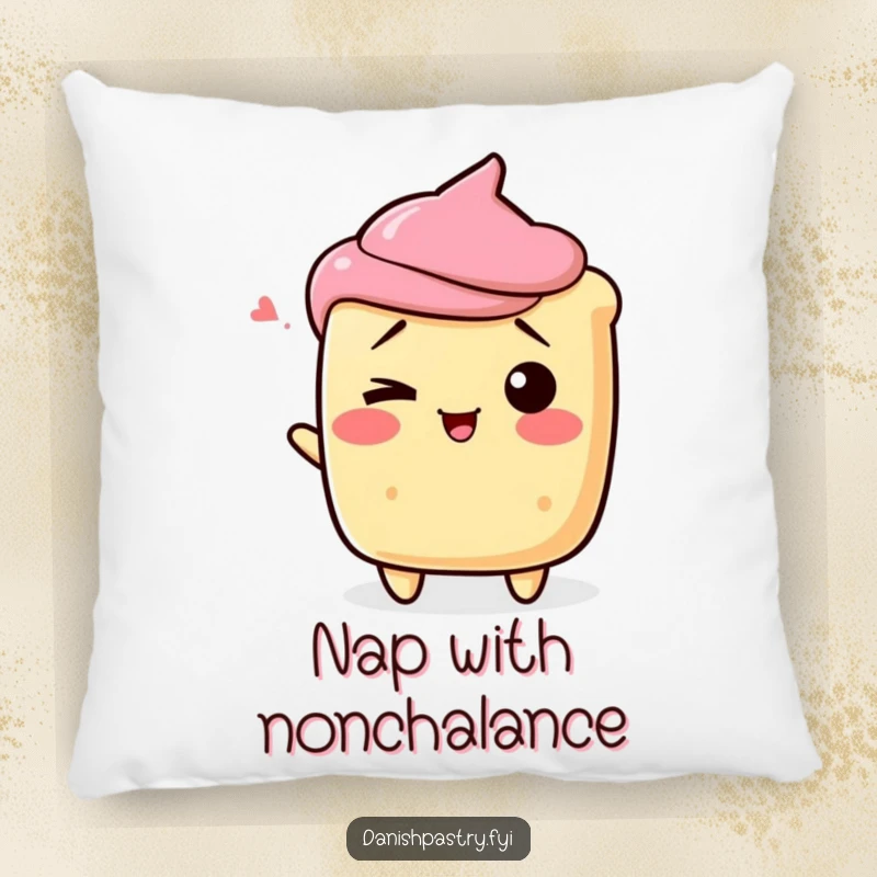 Funny scone character playfully shrugging with a wink, a soft and hilarious dessert throw pillow.