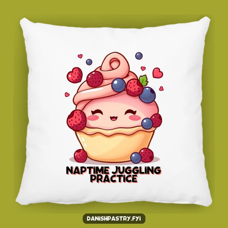 Funny Blushing Pastry Juggling Berries Pillow - Comfy Sweet Accent Gift