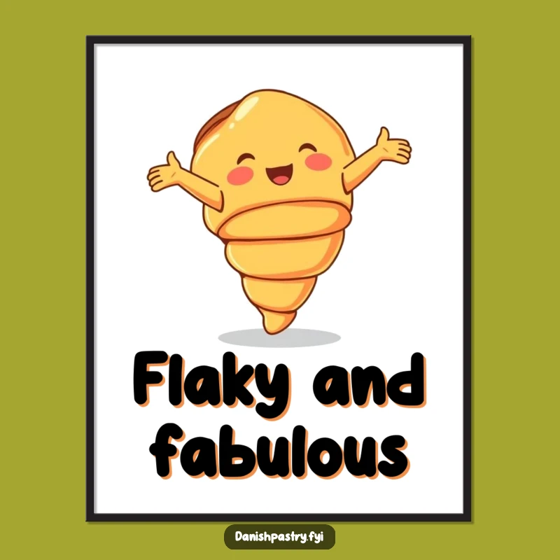 Funny Croissant Digital Print - Smiling Pastry Cartwheeling Art, Instant Joyful Gift