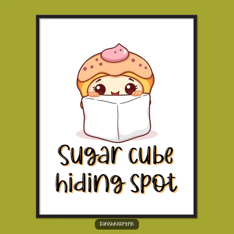 Funny Curious Danish Pastry Peeking Digital Art Print - Instant Whimsy Gift