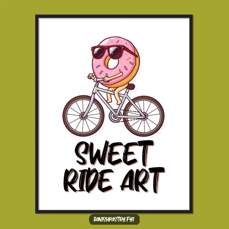 Funny Donut Bicycle Digital Art: Cool Icing Wheels Print, Hilarious Wall Decor Gift