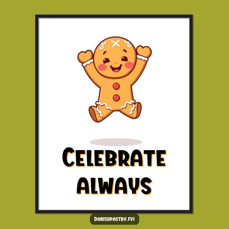 Funny Gingerbread Leap Digital Art - Celebratory Dessert Decor Print