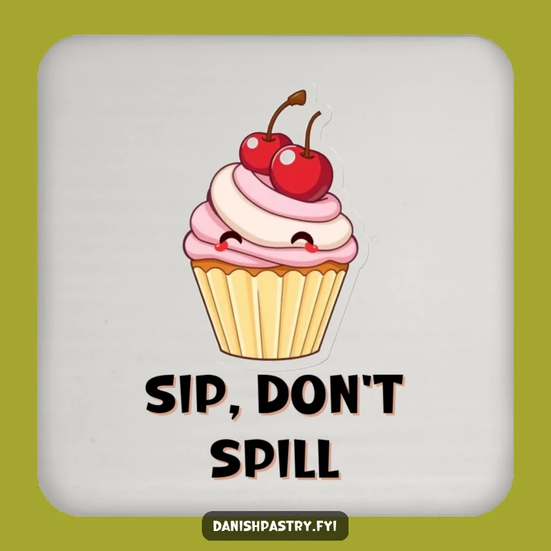 Funny Cupcake Bouncing Cherry Coaster: Sweet Frosting Drink Protector Gift