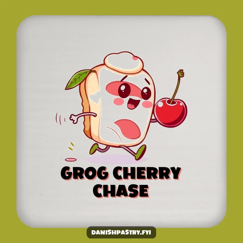 Funny Danish Pastry Coasters: Cherry Chase, Table Protection, Charming Funny Gift!