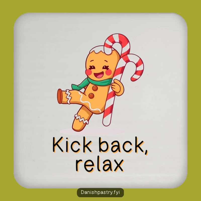 Funny Gleeful Gingerbread Man Kicking Candy Cane Coaster - Festive Surface Protector Gift