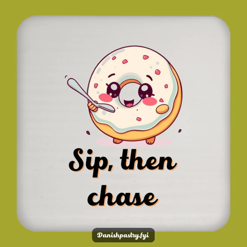 Funny Jelly Donut Drink Coaster: Delightful Pastry Chasing Spoon, Protect Surface with Humor