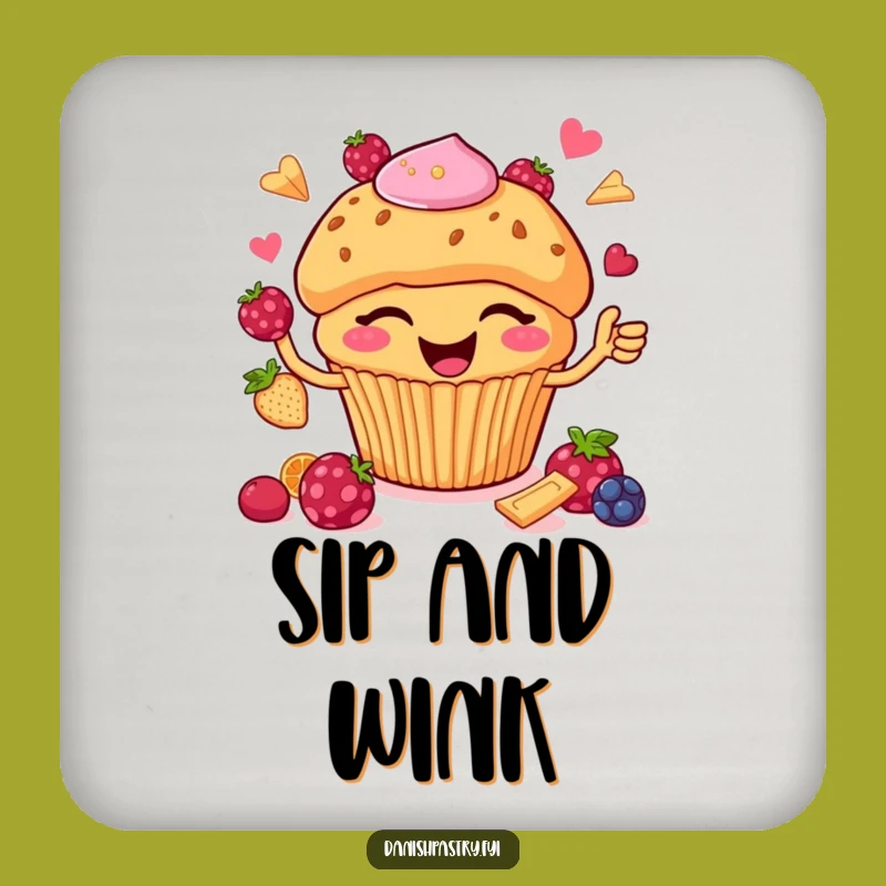 Funny Muffin Juggling Berries Coaster - Protect Surfaces with Witty Humor