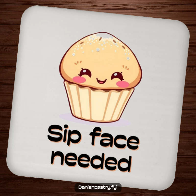 Funny muffin coasters, sugar-dusted character with a funny face, protecting surfaces with whimsical charm.