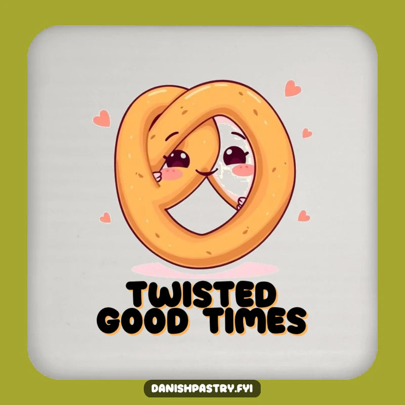 Funny Happy Pretzel Twists Drink Coaster - Playful Snack Table Protection Gift