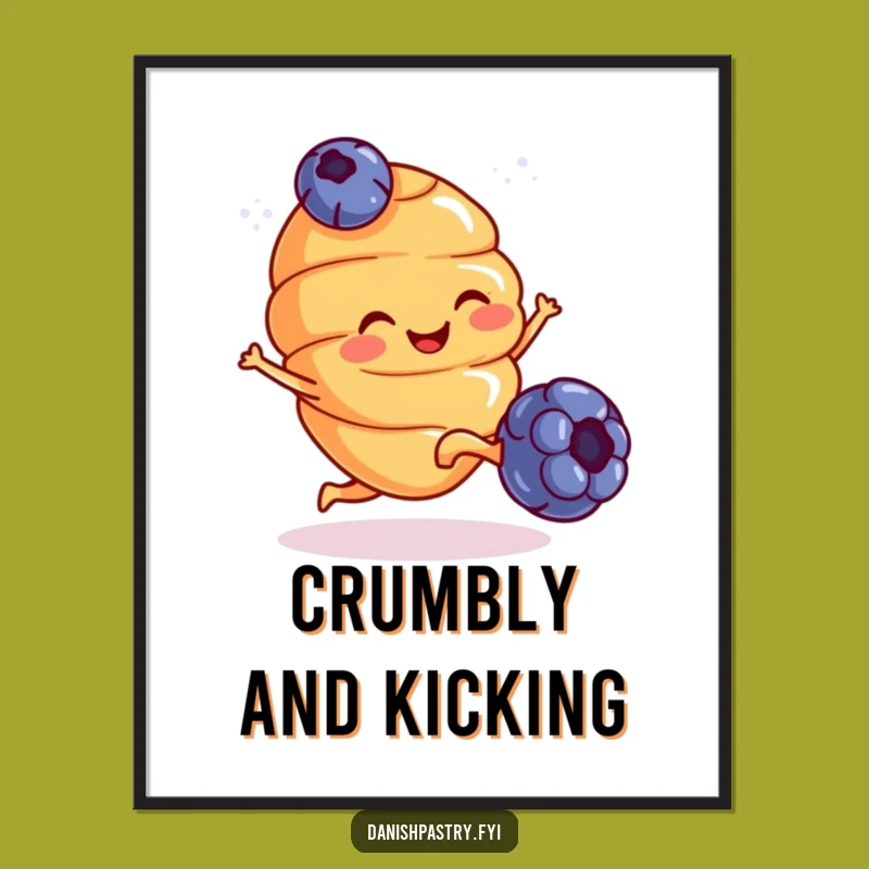 Funny Croissant Kicking Blueberry Poster - Quirky Breakfast Art for Your Walls