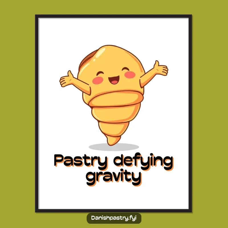 Funny Croissant Poster - Smiling Pastry Cartwheeling Art, Joyful Decor, Funny Gift