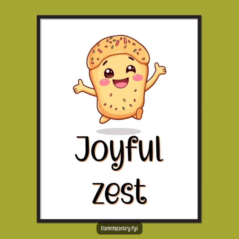 Funny Danish Pastry Leap Poster: Joyful Sprinkled Art, Great Gift Idea