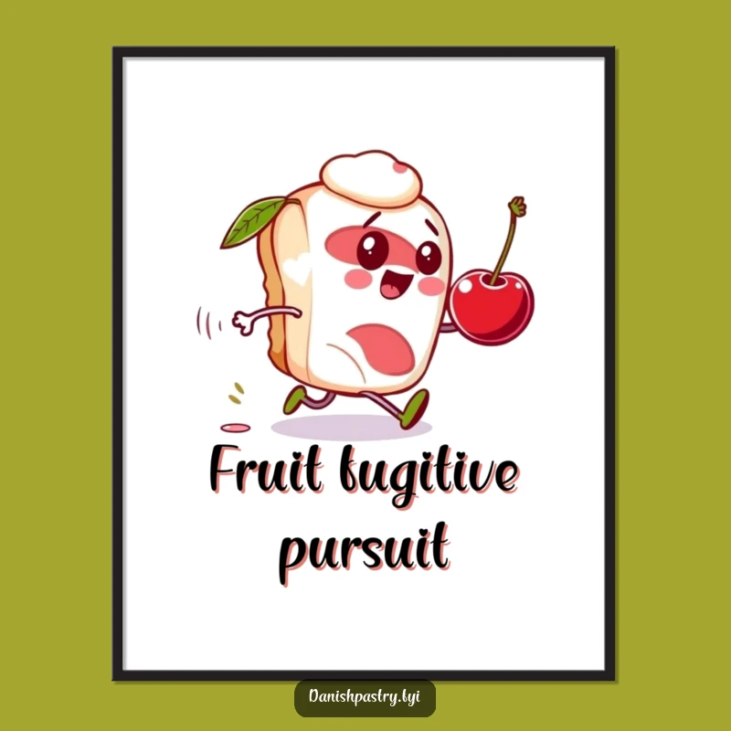 Funny Danish Pastry Poster: Cherry Chase, Whimsical Art, Fantastic Funny Gift!