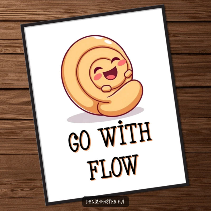 Funny Cinnamon Roll Roll Poster featuring a laughing cinnamon roll rolling down an incline, adding humorous art to decor.