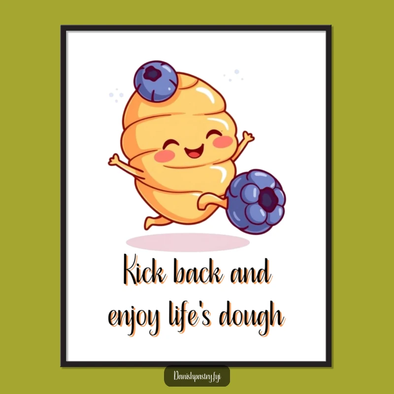 Free Printable Wall Art: Croissant Kicking Blueberry Funny Downloadable Art