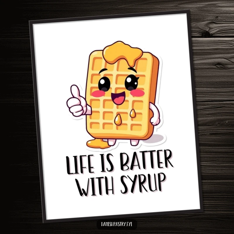 Funny Free Printable Wall Art: A cute Waffle with syrup, giving a big thumbs-up.