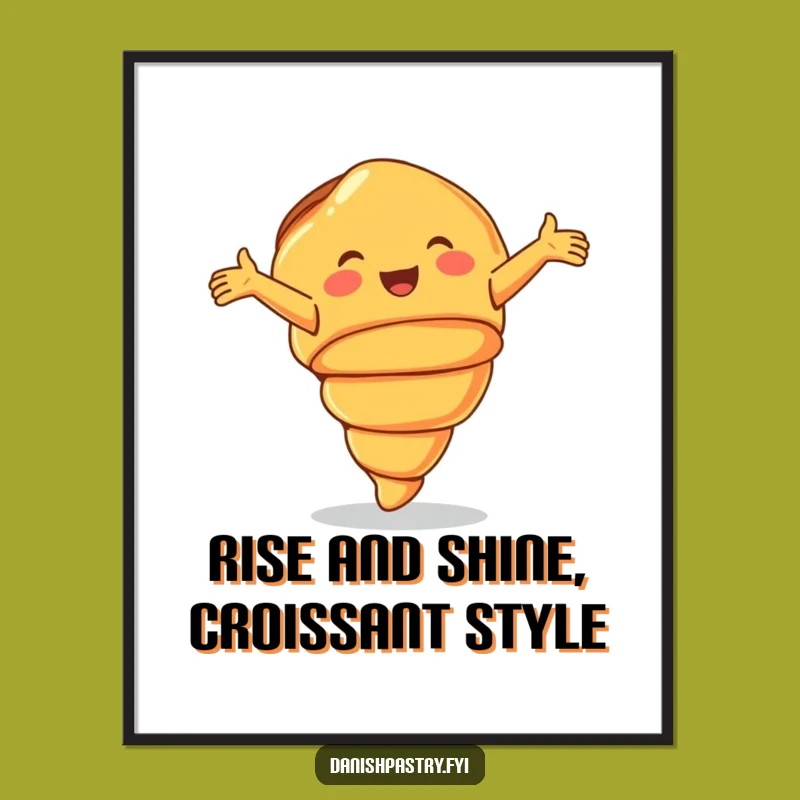 Free Printable Wall Art: Smiling Croissant Cartwheel - Funny Downloadable Decor