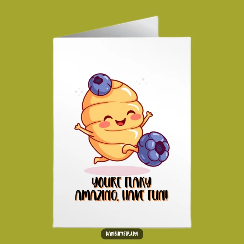 Free Printable Birthday Card: Croissant Kicking Blueberry Funny Downloadable Gift