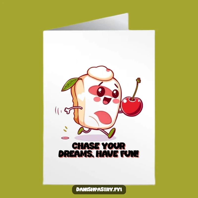 Free Printable Birthday Card: Danish Pastry Chasing Cherry Funny Gift