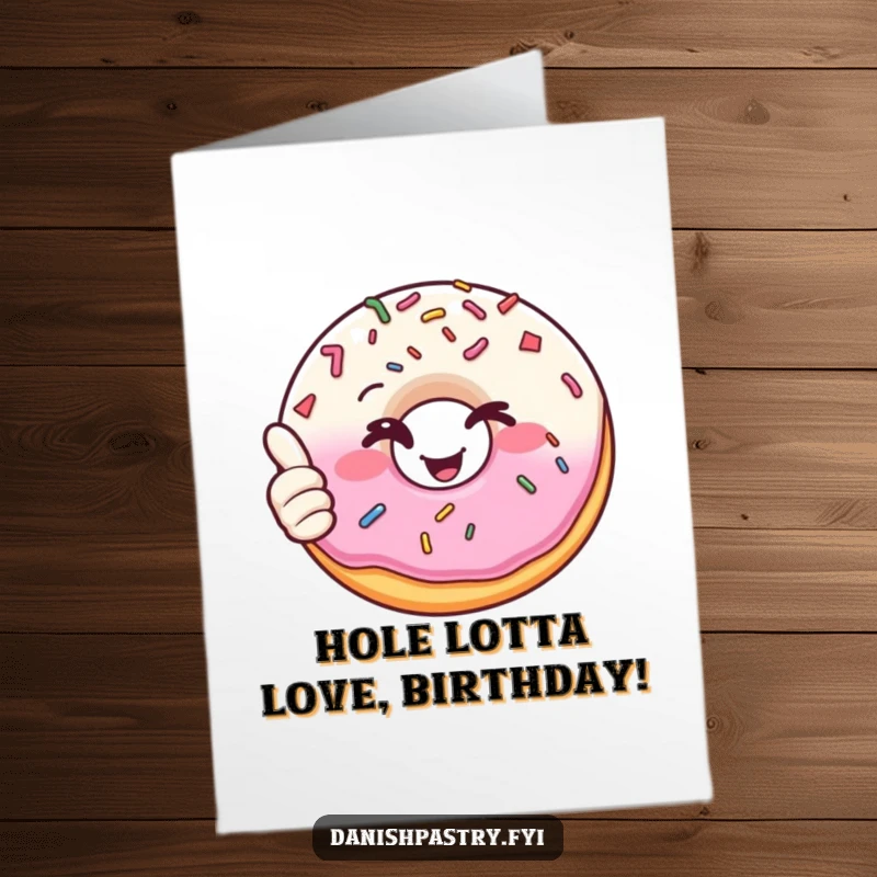 Funny Free Printable Birthday Card: A happy donut with colorful sprinkles winking and giving a big thumbs up.