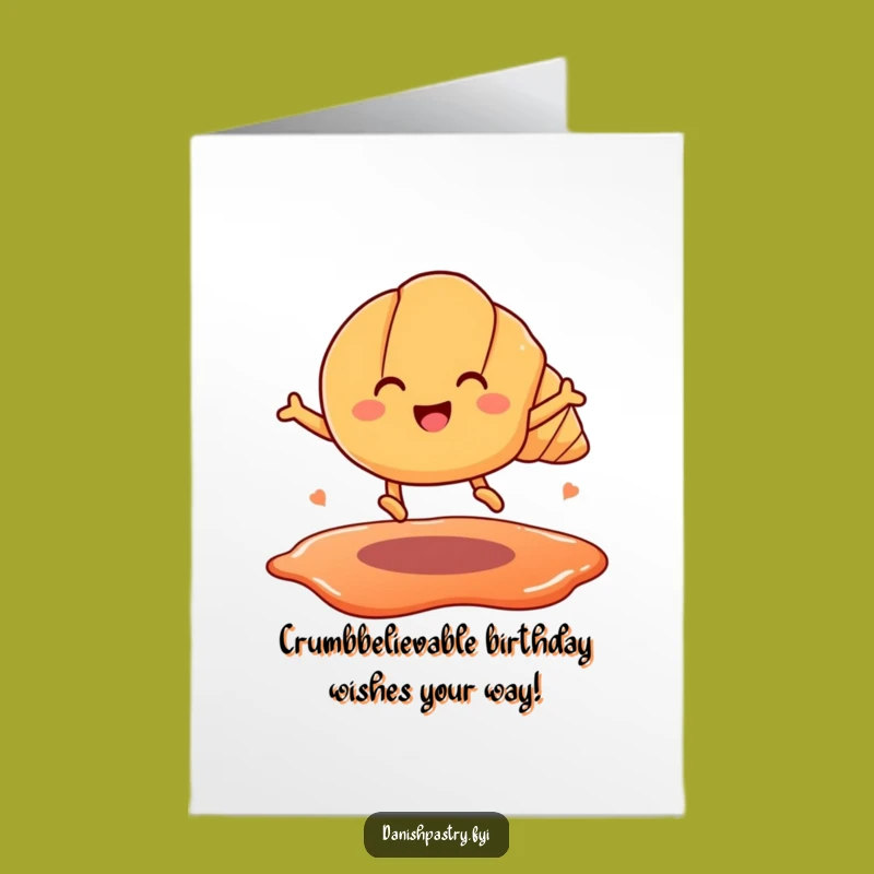 Free Printable Croissant Birthday Card: Funny Leaping Pastry Downloadable Gift