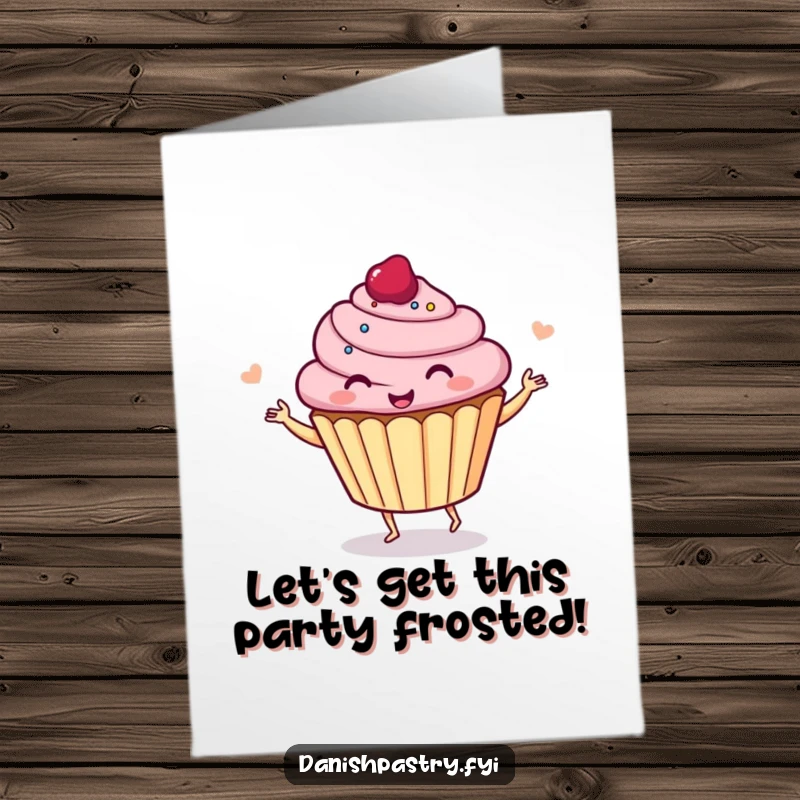 Funny free printable birthday card featuring a giggling cupcake joyfully dancing, spreading happiness and birthday cheer.
