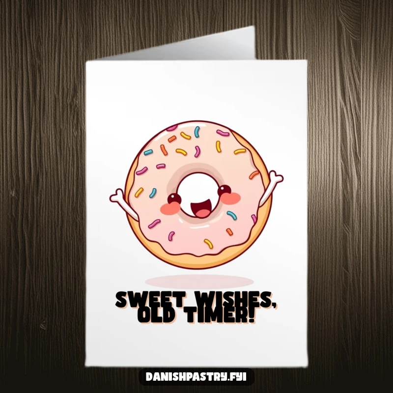 Funny Free Printable Birthday Card featuring a cheerful sprinkle donut enthusiastically skipping rope, ready to party.