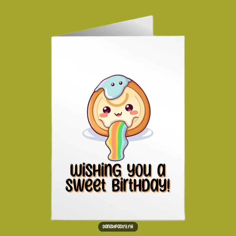 Free Printable Birthday Card: Cheerful Cinnamon Roll Funny Downloadable, Sweet Rainbow Gift