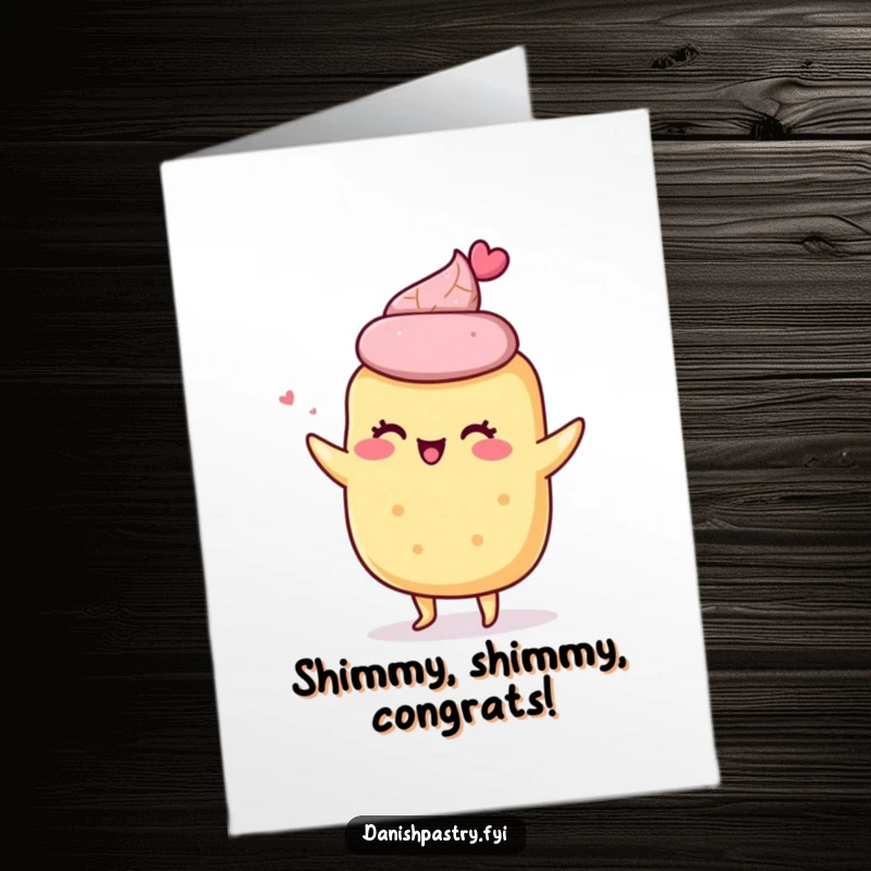 Funny Free Printable Congratulations Card: A giddy scone does a happy shimmy, celebrating a big win.